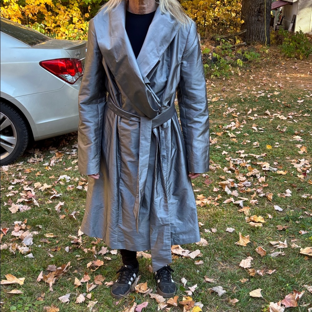 Calvin Klein Silver Trench Coat oversized petite